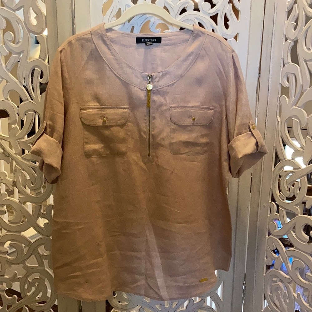 Ellen Tracy peach linen blouse